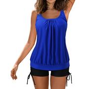 Generisch Costume da bagno da donna, 2 pezzi, con top casual, comodi pantaloncini da boyshorts per una perfetta vacanza al mare, visita in piscina, Blu, 3XL