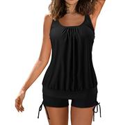 Generisch Costume da bagno da donna, 2 pezzi, con top casual, comodi pantaloncini da boyshorts per una perfetta vacanza al mare, visita in piscina, Nero , 5XL