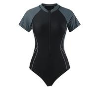 Generisch Costume da bagno da donna a maniche corte Rashguard, linea a contrasto, boccaglio, surf, costume da bagno sportivo da donna, Nero , S