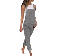 Generisch Costume da bagno da donna, body in denim, salopette lunghe, grigio., L