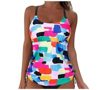 Generisch Costume da bagno da donna con lacci per una copertura completa, push-up come top senza pancia con fettuccia, Colore: rosa., S