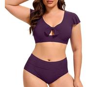 Generisch Costume da bagno da donna, costume da bagno in due pezzi, a vita alta, per controllo della pancia, per il tempo libero, per il fitness, per la corsa, Lilla, 4XL