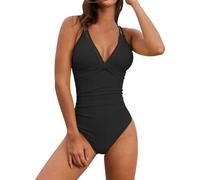 Generisch Costume da bagno da donna in tinta unita con scollo sulla schiena per un look di bellezza durante il nuoto prendendo il sole, Nero , L