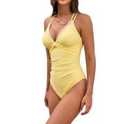 Generisch Costume da bagno da donna in tinta unita con scollo sulla schiena per un look di bellezza durante il nuoto prendendo il sole, giallo., S