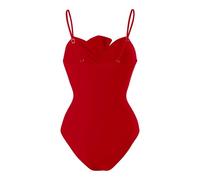 Generisch Costume da bagno da donna in tinta unita in stile francese, design classico, ideale per il nuoto, le vacanze al mare, sottolinea le femminili grazie al taglio raffinato, Colore: rosso, XL