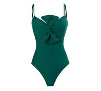 Generisch Costume da bagno da donna in tinta unita in stile francese, design classico, ideale per il nuoto, le vacanze al mare, sottolinea le femminili grazie al taglio raffinato, verde, L