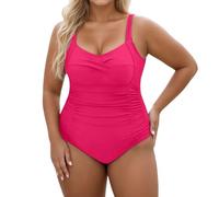Generisch Costume da bagno da donna Plus Size Monokini Push Up Costume da bagno da donna con scollo a U profondo estate vacanza al mare, Rosso anguria., XL