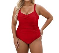Generisch Costume da bagno da donna Plus Size Monokini Push Up Costume da bagno da donna con scollo a U profondo estate vacanza al mare, Colore: rosso, 4XL