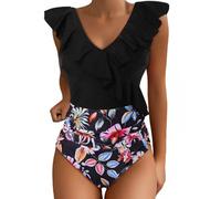 Generisch Costume da bagno da donna rosso sexy costumi da bagno dimagrante costume da bagno carino balze con scollo a v costume da bagno borat bianco, Nero , M
