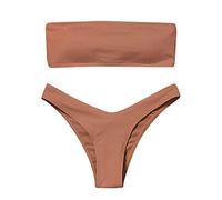 Generisch Costume da bagno da donna sciancrato, con effetto di controllo della pancia, due pezzi, bikini come costume da bagno di alta qualità in stile tankini, marrone, L