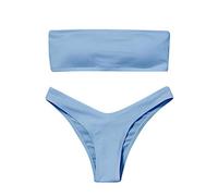 Generisch Costume da bagno da donna sciancrato, con effetto di controllo della pancia, due pezzi, bikini come costume da bagno di alta qualità in stile tankini, Blu, L