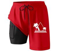 Generisch Costume da bagno da uomo con fodera a compressione, cuciture interne, pantaloncini da bagno con tasche, Colore: rosso, 5XL