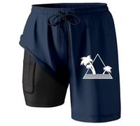 Generisch Costume da bagno da uomo con fodera a compressione, cuciture interne, pantaloncini da bagno con tasche, Blu marino, 5XL