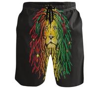 Generisch Costume da bagno da uomo con stampa leone in stile rasta - Pantaloni corti da spiaggia con dreadlocks e cuffie | Pantaloni da nuoto accattivanti per l'estate e le vacanze, Stil_a01 verde
