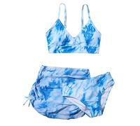Generisch Costume da bagno estivo da ragazza con stampa floreale Crisscross per tre bambini carino costume da bagno dal design alla moda per ragazze, Blu, 11-12 Anni
