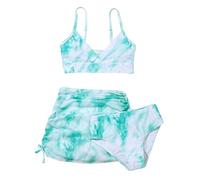 Generisch Costume da bagno estivo da ragazza con stampa floreale Crisscross per tre bambini carino costume da bagno dal design alla moda per ragazze, verde, 11-12 Anni