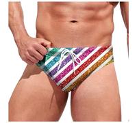 Generisch Costume da bagno estivo da uomo, alla moda, con stampa paillettes, morbido e confortevole, per nuotare, spa, lacci, triangolo, costume da bagno, bianco, XXL