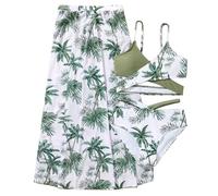 Generisch Costume da bagno in due pezzi alla moda per ragazze con elegante stampa floreale, design traspirante per studenti estivi sport acquatici, Verde chiaro, 9-10 Anni