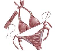 Generisch Costume da bagno in due pezzi, con cristalli e tre pezzi, Colore: rosa., L