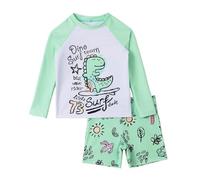 Generisch Costume da bagno in due pezzi per ragazzi con pantaloni dinosauro e stampa lettere | maniche lunghe ad asciugatura rapida V-Protection-Surf Rashguard e costume da bagno, verde, 7-8 Anni