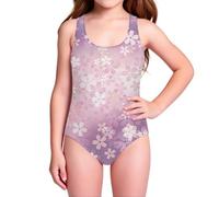 Generisch Costume da bagno intero da bambina, con schiena scoperta, per spiaggia, nuoto, protezione per l'asciugatura, comoda felpa con cappuccio, Lilla, 15-16 anni