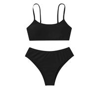 Generisch Costume da bagno multicolore senza spalline per ragazze, piccolo bikini carino per bambini grandi, abbigliamento sportivo, Nero , 13-14 Anni