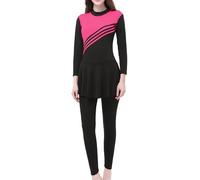 Generisch Costume da bagno musulmano da donna oversize, pantaloni conservatori a maniche lunghe, cuffia da bagno, set da tre pezzi, burkini, protezione solare islamica, Colore: rosa., L