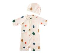 Generisch Costume da bagno per bambini per ragazze a maniche lunghe Costume da bagno con cuffia da nuoto protezione UV e orlo increspato gemme set da spiaggia taglia 80 a 130 per piscina costa vacanze