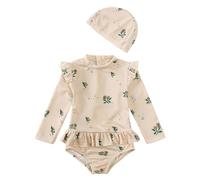 Generisch Costume da bagno per bambini per ragazze a maniche lunghe Costume da bagno con cuffia da nuoto protezione UV e orlo increspato gemme set da spiaggia taglia 80 a 130 per piscina costa vacanze