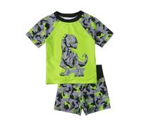 Generisch Costume da bagno per bambini ragazzi ragazzi dinosauri stampa raglan costume da bagno bambino manica corta rashguard nuoto set con 3, verde, 8-9 Anni