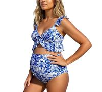 Generisch Costume da bagno premaman da spiaggia durante la gravidanza con copertura completa e supporto addominale, comodo costume da bagno, Blu, S