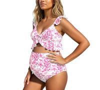 Generisch Costume da bagno premaman da spiaggia durante la gravidanza con copertura completa e supporto addominale, comodo costume da bagno, Colore: rosa., S