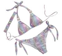 Generisch Costume da bagno sexy con cristalli split beach, con brillantini, argento, M