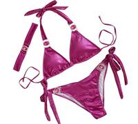Generisch Costume da bagno sexy con cristalli split beach, con brillantini, Colore: rosso, L