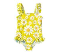 Generisch Costume da bagno sportivo per bambini, set bikini con abito estivo stampato, due pezzi per spiaggia, vacanze, elastico in vita per una comoda gita di un giorno all'aperto, giallo., 12-18