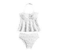 Generisch Costume da bagno tankini a costine altamente elastico per ragazze, due pezzi, ideale per il nuoto, adatto dai sette ai quattordici anni, abbigliamento estivo per il tempo libero, bianco, 13