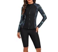 Generisch Costume da bagno tankini con chiusura lampo, a maniche lunghe, per il tempo libero, immersioni, vita quotidiana, tre pezzi, versatile, Nero , XL