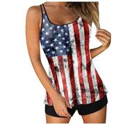Generisch Costume da bagno tankini da donna, due pezzi, 4 luglio, canottiera stampata con parte superiore lunga, Vino, L