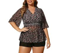 Generisch Costume da bagno tankini taglie forti con design floreale come elegante set con top per abiti pantaloncini per una copertura completa del corpo, Colore: rosa., L