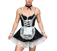Generisch Costume da cameriera da uomo, intimo, in pizzo, intimo, abito erotico, body da notte, per addio al celibato, travestimento, cosplay