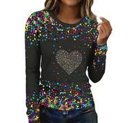 Generisch Costume da carnevale da donna, a maniche lunghe, con coriandoli nel cuore, per feste, girocollo, per il tempo libero, per il tempo libero, Nero , L