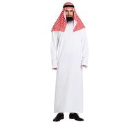 Generisch Costume da carnevale da uomo Dubai Principe arabo, turbante rosso, bianco, abbigliamento per palcoscenico, abbigliamento per carnevale, tema orientale, feste, costumi di carnevale per uomini