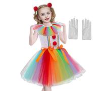 Generisch Costume da circo da bambina | Costume da clown vivace per bambini - Vestito da principessa con guanti e forcine per capelli, per Halloween