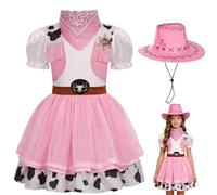 Generisch Costume da cowboy per ragazze, abbigliamento alla western per bambini, con cappello, per feste di Halloween, concerti, compleanni, festival, estate, da 3 a dieci anni