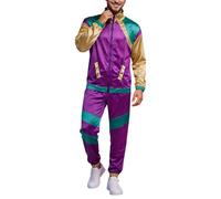 Generisch Costume da discoteca, anni '70, da uomo, stile retrò, 2 pezzi, per feste a tema, carnevale, a maniche lunghe, tuta e pantaloni da jogging, Viola 4, XXL