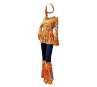 Generisch Costume da discoteca, da donna, anni '60, anni '70, Abba Flower Power, top con maniche svasate, pantaloni a zampa, fascia hippie, carnevale da donna, Colore: arancione., M