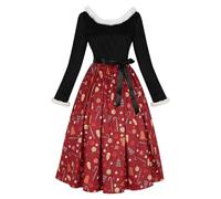 Generisch Costume da elfo natalizio da donna, con stampa tematica, per riunioni festive, travestimento, set completo con tessuto morbido, comodo da giocare