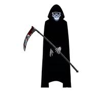 Generisch Costume da falce - con cappuccio - mantello della morte per Halloween, con guanti a teschio, taglie forti 4 x abbigliamento per cosplay, spaventoso