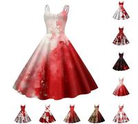Generisch Costume da Halloween da donna spaventoso e sanguinoso zombie da sposa horror elegante abito da sposa senza maniche con stampa sanguinosa abito da cocktail medievale per feste di carnevale