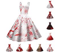 Generisch Costume da Halloween da donna spaventoso e sanguinoso zombie da sposa horror elegante abito da sposa senza maniche con stampa sanguinosa abito da cocktail medievale per feste di carnevale